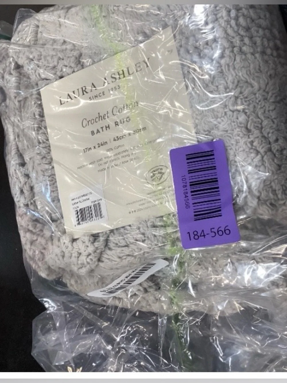 Laura Ashley Crochet Cotton Bath Rug REVERSIBLE 17x24” GRAY